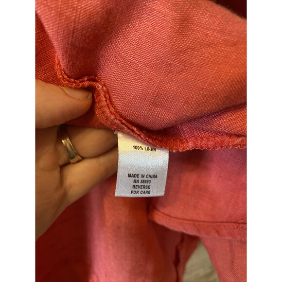 For Cynthia Linen 3/4 Sleeve Button Front Button Sleeve Shirt Red Size Small - Picture 4 of 8